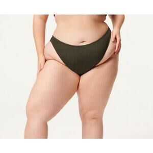 Good American Always Fits Better Cheeky Bikini Bottom 5/6 2XL-3XL Dark Green NWT